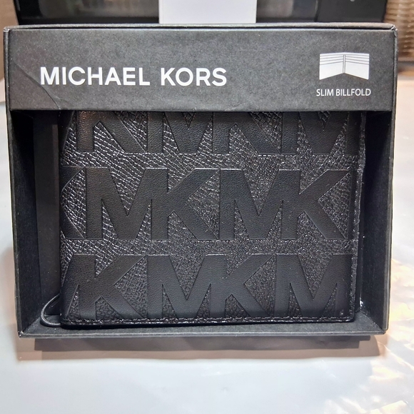 MICHAEL KORS Men's Wallet BLK/BLK/BLK "ANDY" RAISED MK All-Over BRAND-NEW wtags - Picture 9 of 12